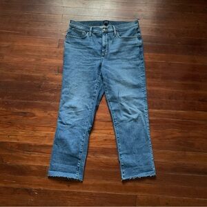 J Crew Factory essential straight jeans - sz 32 - cropped, frayed hem